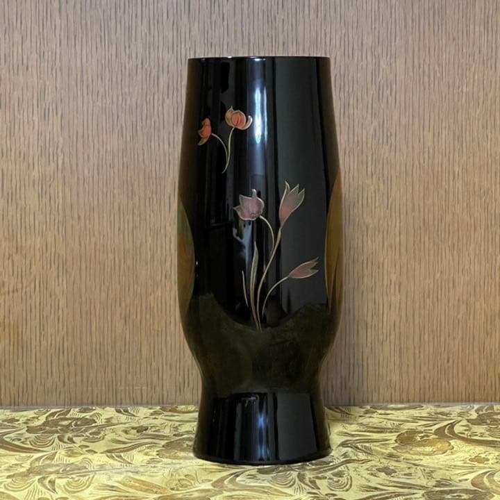 【宝蔵】輪島塗 花瓶　桜井一良 蒔絵鳳凰図 漆器喰籠 未使用品　共箱