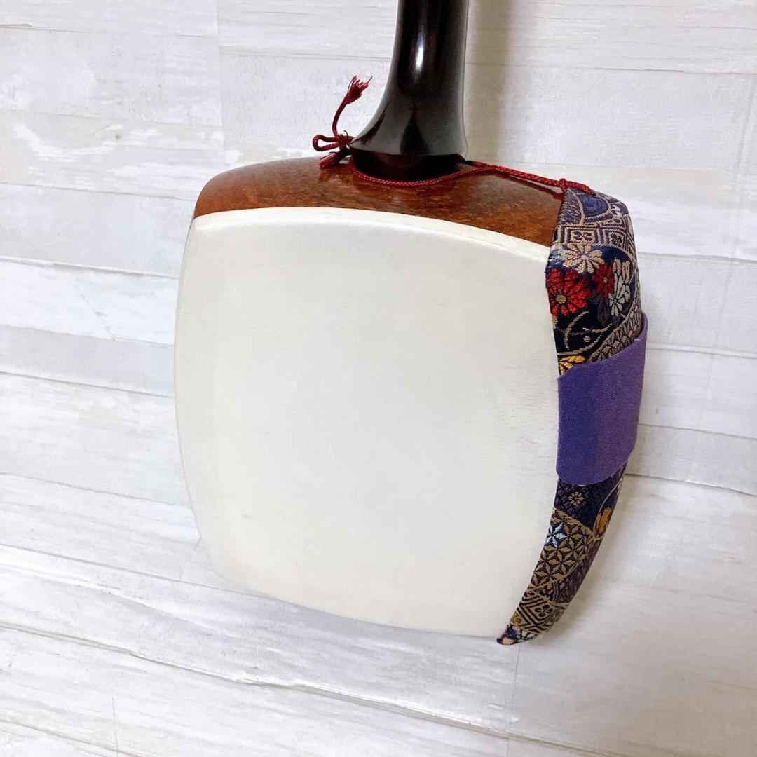 三味線 地唄 中棹 紅木 和楽器 ハードケース付き 三つ折 民謡 皮破れなし