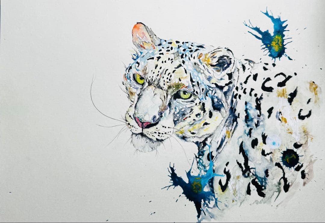 雪豹 ユキヒョウ 原画 額装済