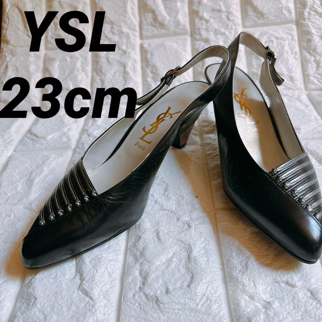 イヴ・サンローラン YSL 23cm ポインテッドトゥ ストラップ付き ブラック