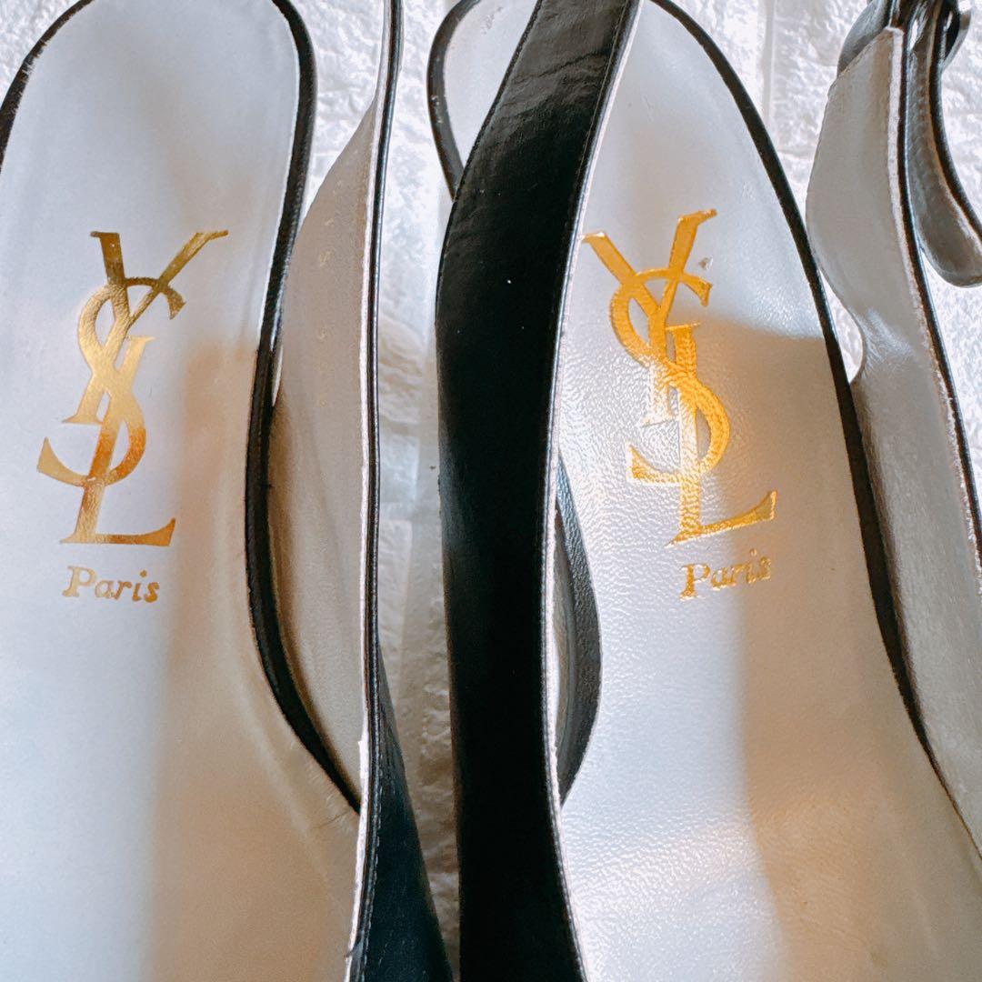 イヴ・サンローラン YSL 23cm ポインテッドトゥ ストラップ付き ブラック