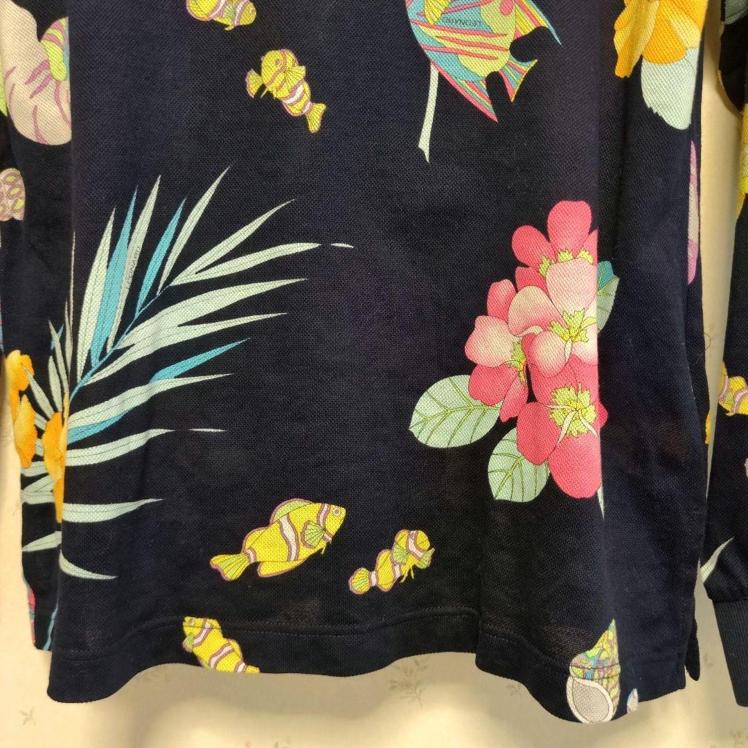 REONARD SPORT レオナール　熱帯魚とシンビジューム 長袖ポロシャツ