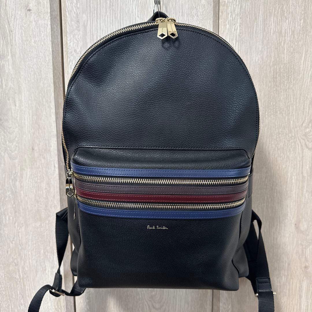 【美品】ポールスミス シグネチャージップストライプ リュック PSN484レザー