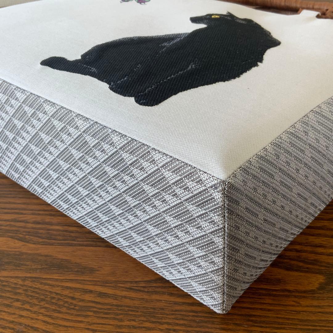 帯　猫と蝶々　リメイク　山葡萄ハンドルバッグ　通しマチタイプ