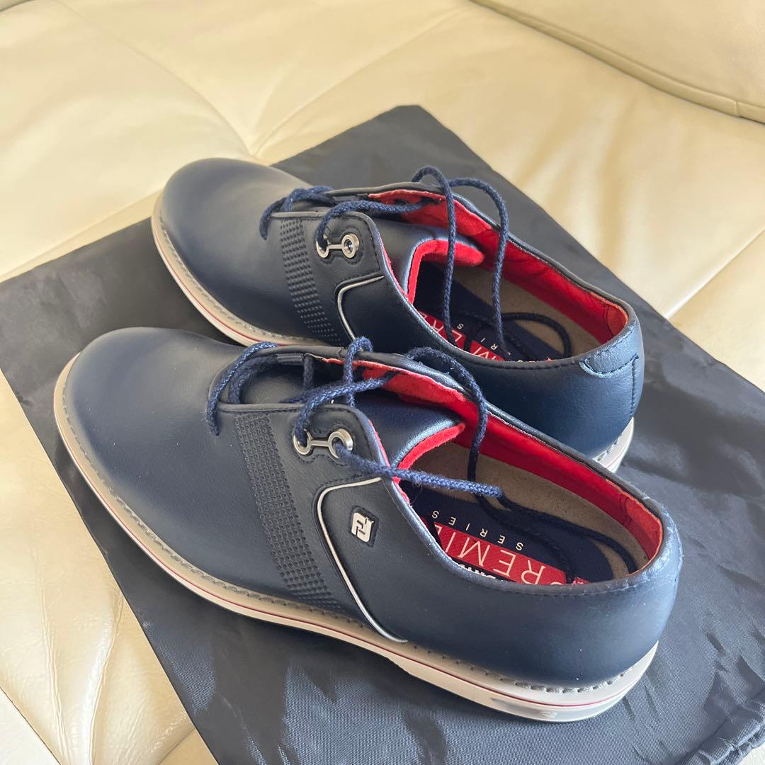 ネイビー レースアップ ゴルフシューズ