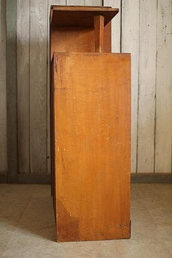 古い小ぶりな木枠ガラス戸棚　収納棚　食器棚　キャビネット　古家具