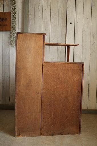 古い小ぶりな木枠ガラス戸棚　収納棚　食器棚　キャビネット　古家具