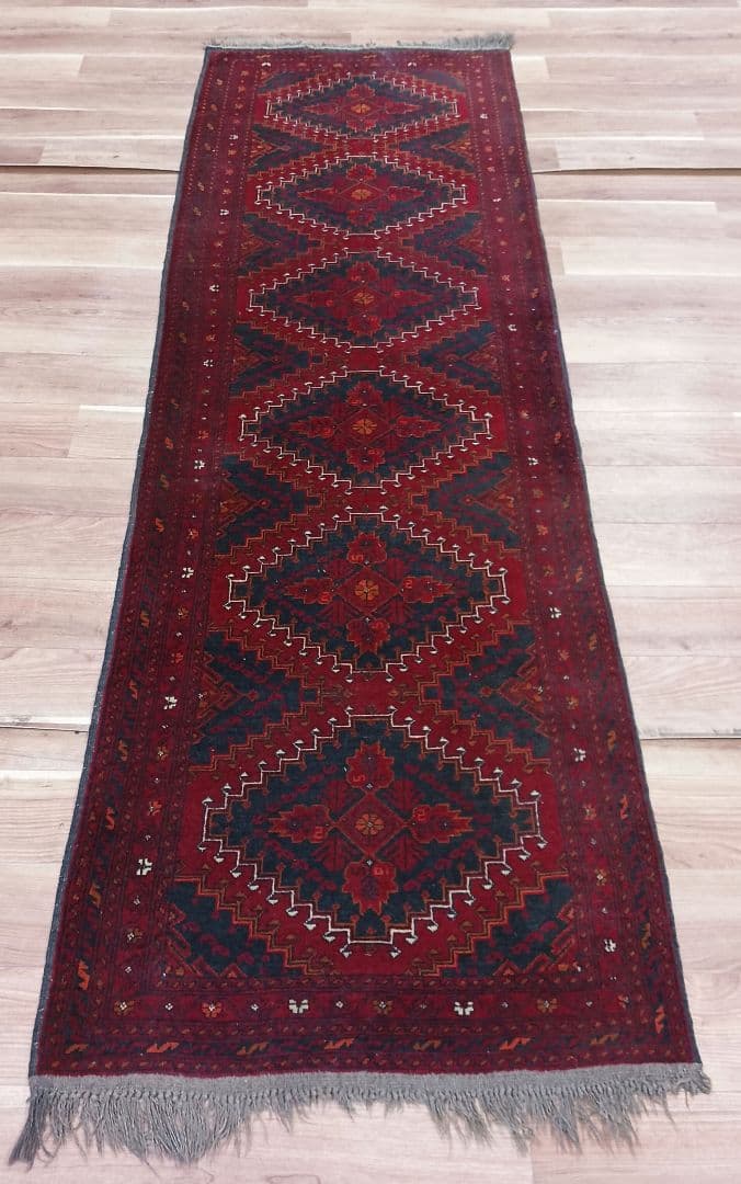 Y2745 アフガン絨毯 ウール100% 手織り ランナー 276×82㎝