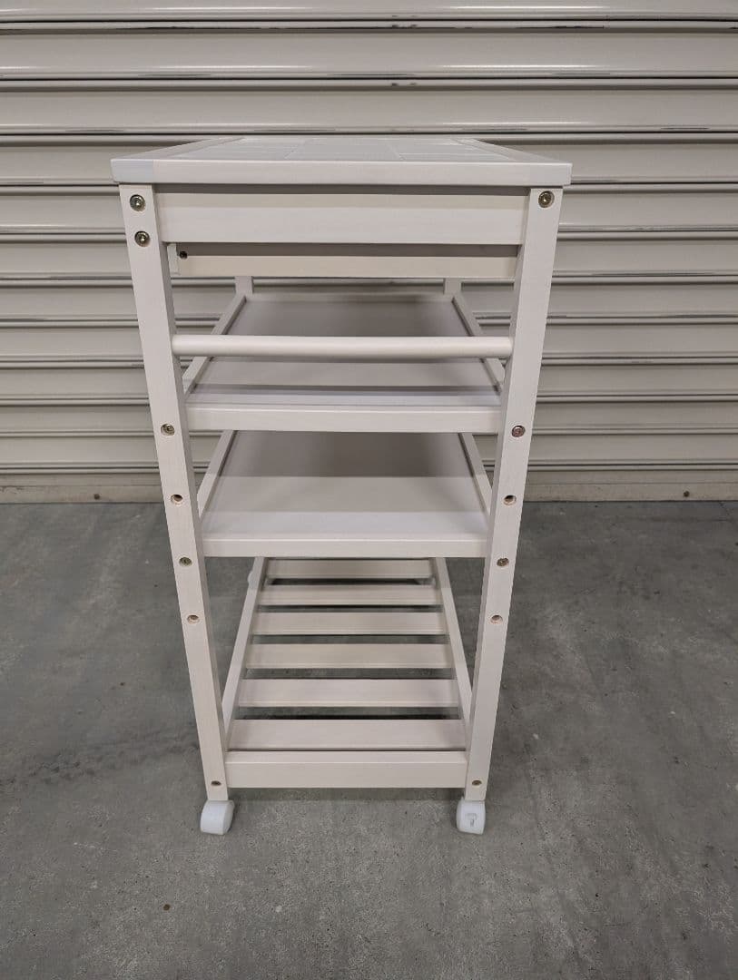 【美品】タイルトップ　キッチンワゴン　キャスター付き　カントリー　天板タイル