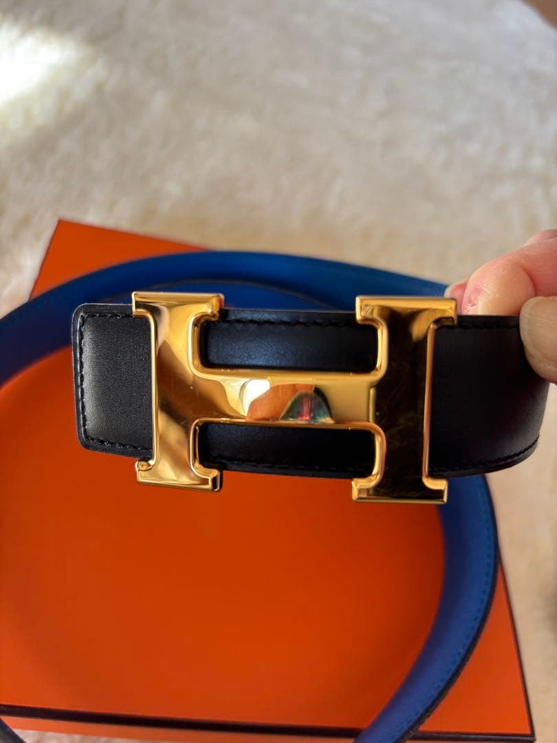 HERMES レザーベルト ブラック/ブルー