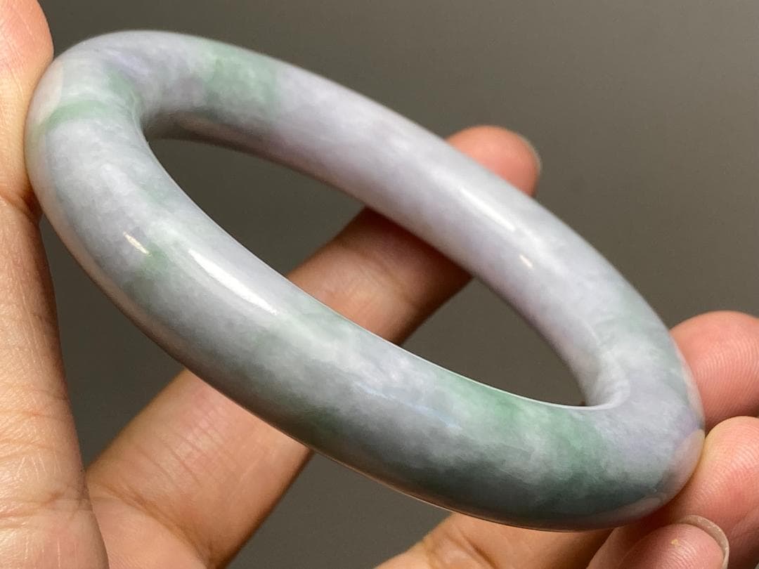 BG9-38 厚手54.0mm糯種薄春彩ラベンダーミャンマー産A貨本翡翠バングル