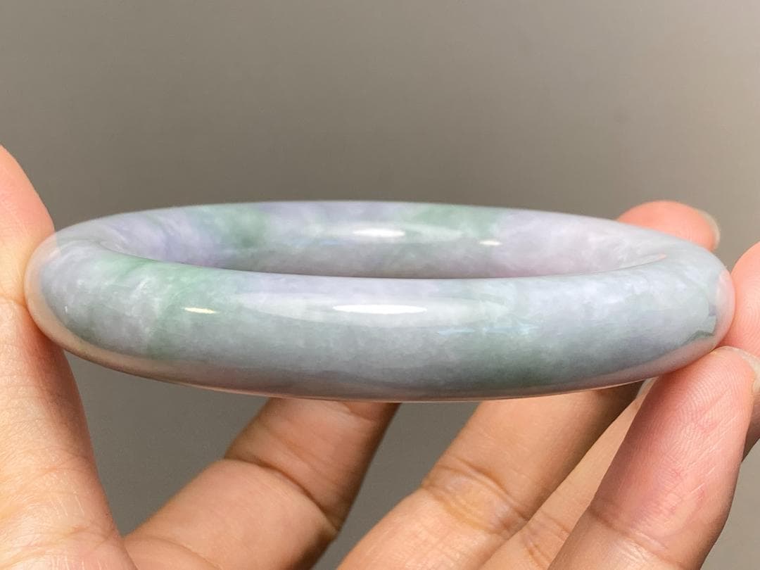 BG9-38 厚手54.0mm糯種薄春彩ラベンダーミャンマー産A貨本翡翠バングル