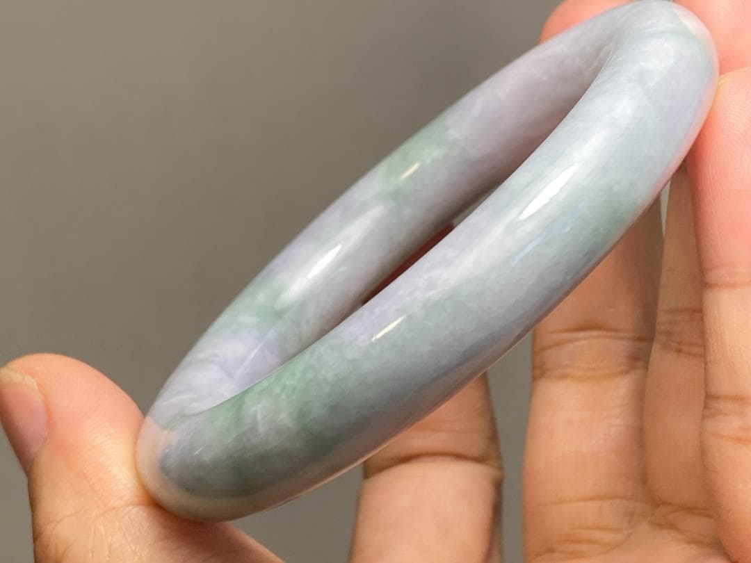 BG9-38 厚手54.0mm糯種薄春彩ラベンダーミャンマー産A貨本翡翠バングル