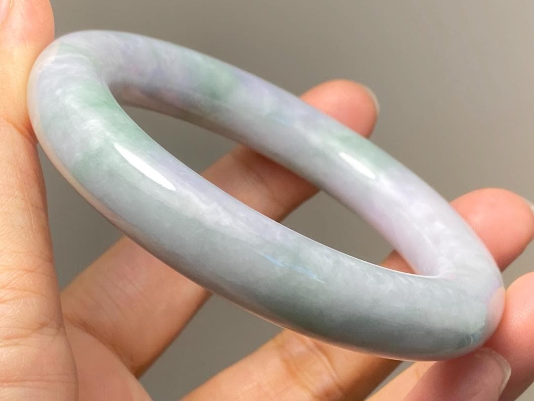 BG9-38 厚手54.0mm糯種薄春彩ラベンダーミャンマー産A貨本翡翠バングル