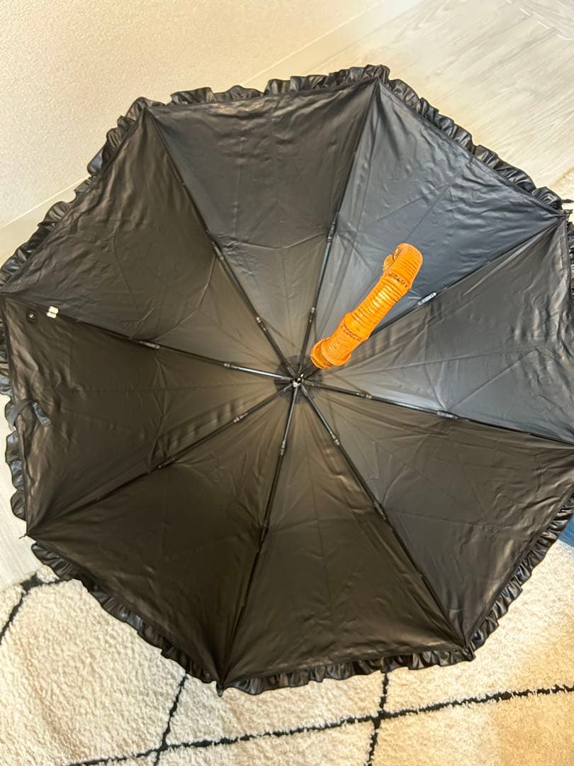 芦屋ロサブラン 完全遮光 折りたたみ日傘 フリル ブラック UVカット 遮熱