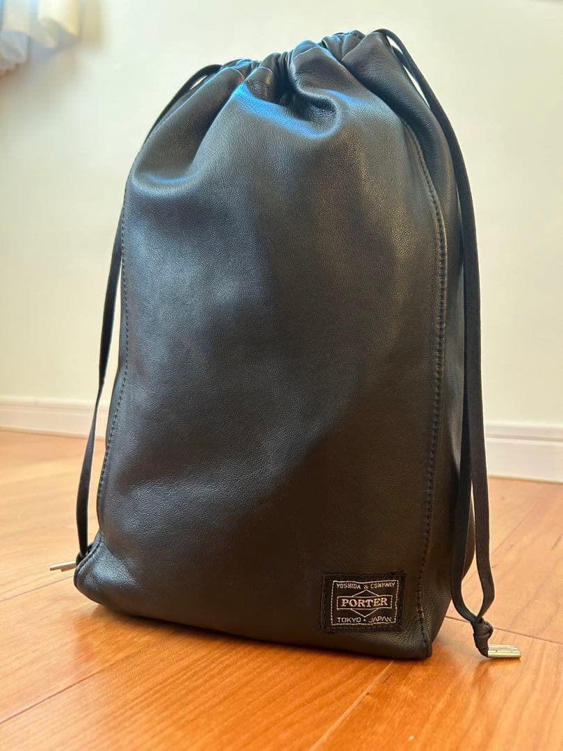 PORTER ブラックレザー　巾着