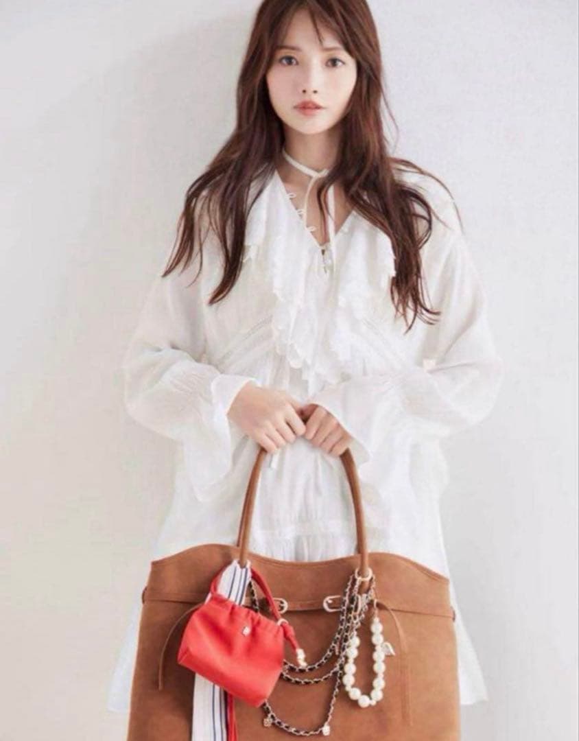 SNIDEL スナイデル コットンライクラッフルカラーチュニック WHT