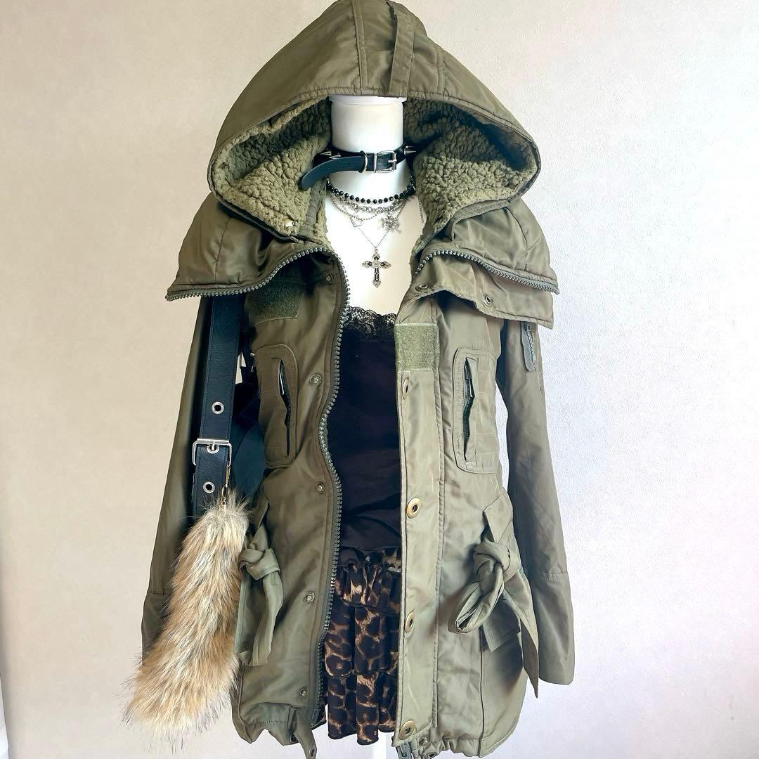 平成ギャル y2k　ミリタリーアウター　モッズコート　フェアリーグランジ　カーキ