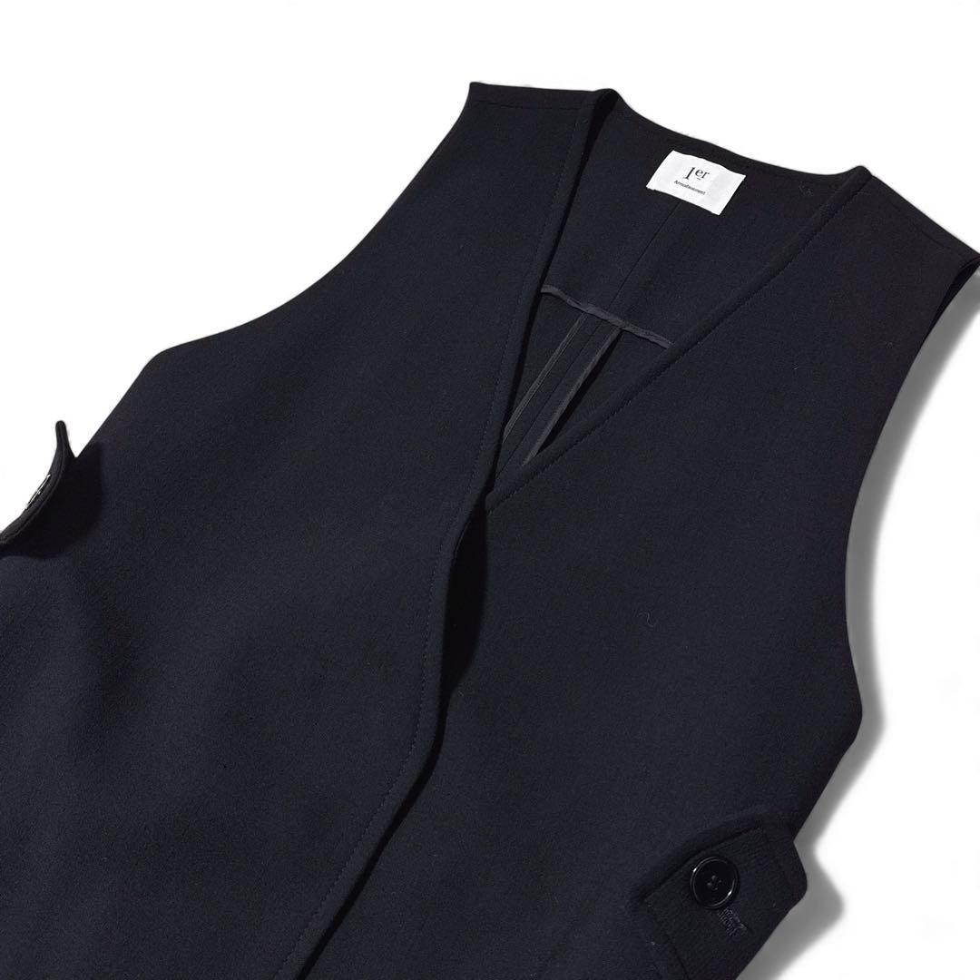 極美品✨️プルミエアロンディスモン　ウール　ロングジレ　サイドスリット　黒　38