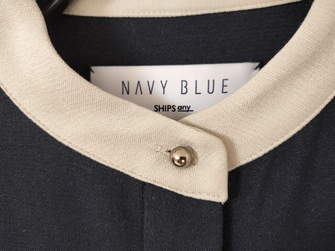 SHIPS any ダブルクロス Aライン シャツワンピース NAVY BLUE