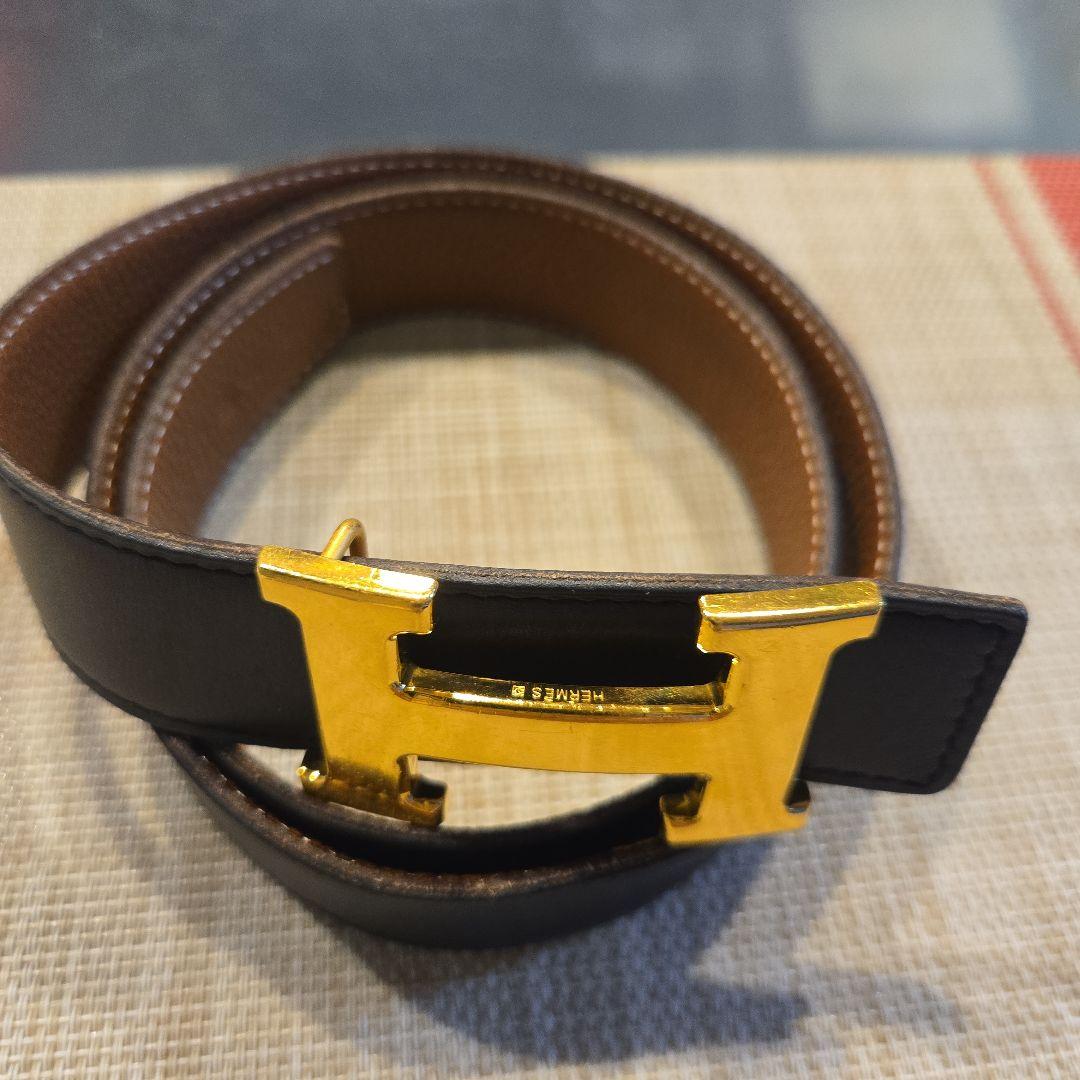 HERMES ブラウンレザー ベルト ゴールド金具