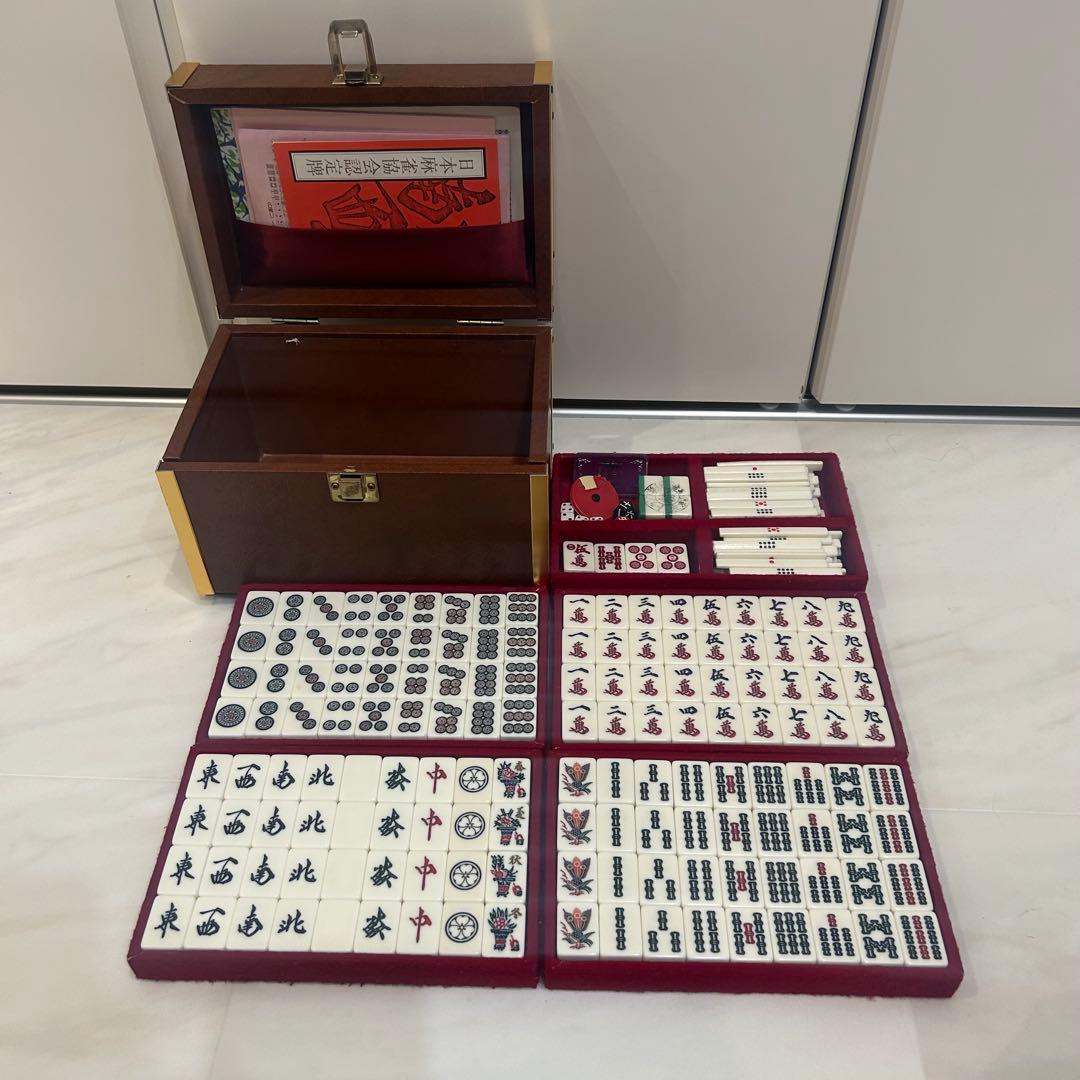 日本麻雀協会認定 麻雀牌 木箱入り レトロ ビンテージ ヒビあり
