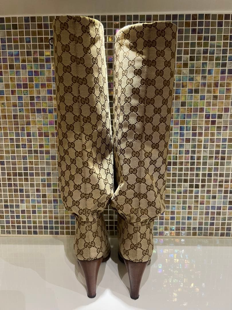 GUCCI グッチ　レディース　ロングブーツ　ＧＧロゴ　25センチ　ベージュ