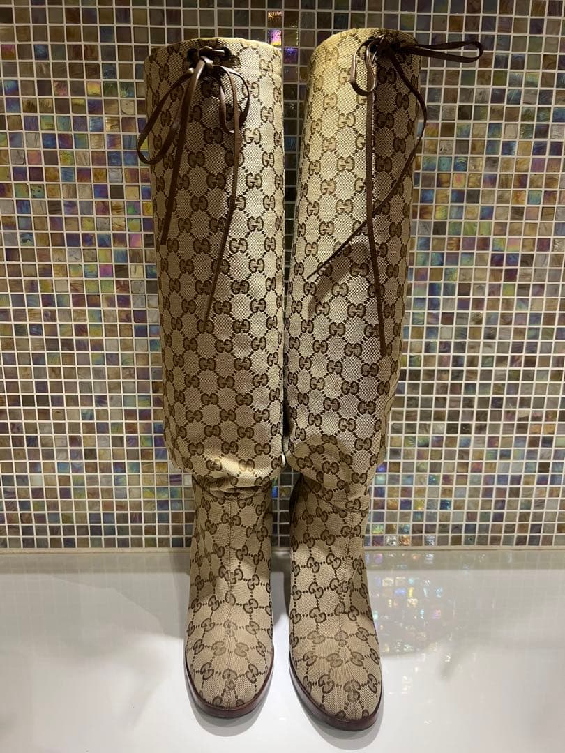 GUCCI グッチ　レディース　ロングブーツ　ＧＧロゴ　25センチ　ベージュ