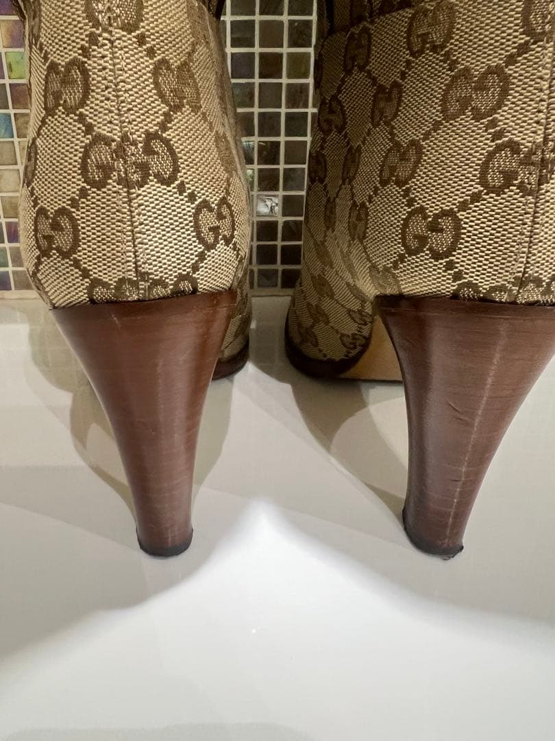 GUCCI グッチ　レディース　ロングブーツ　ＧＧロゴ　25センチ　ベージュ