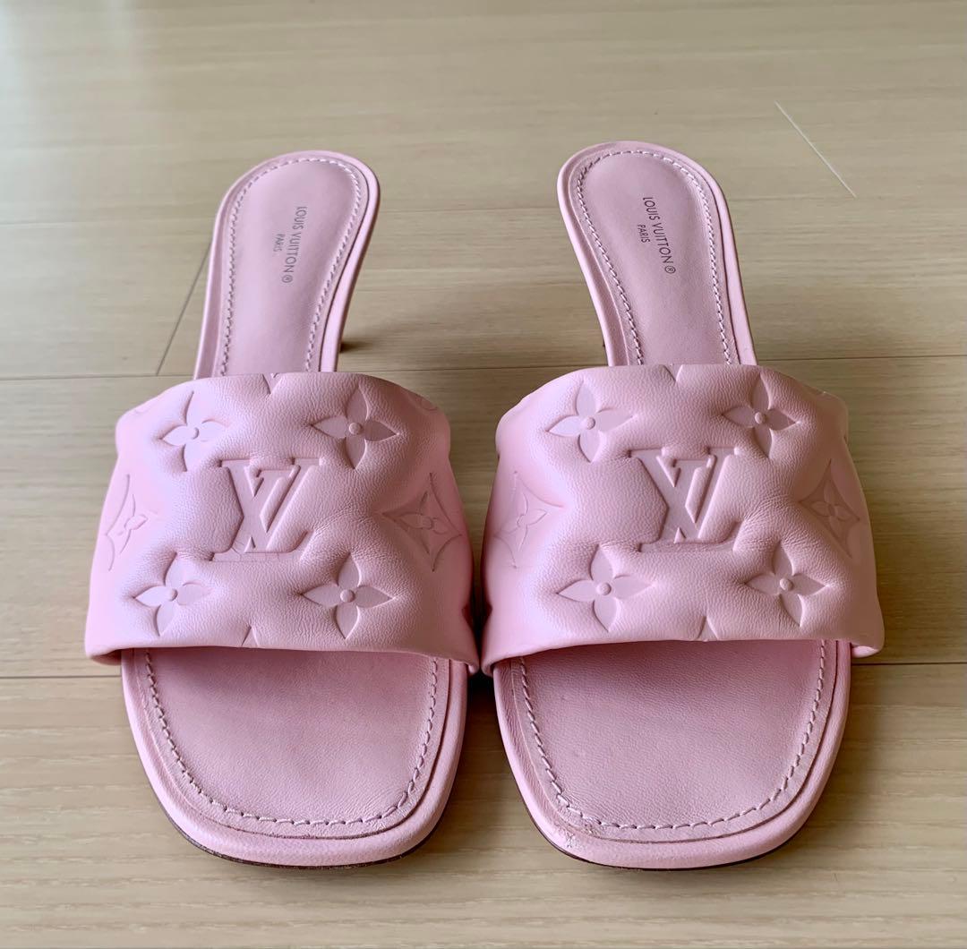 Louis Vuitton ピンクモノグラムエンボス レザーミュール24.5相当