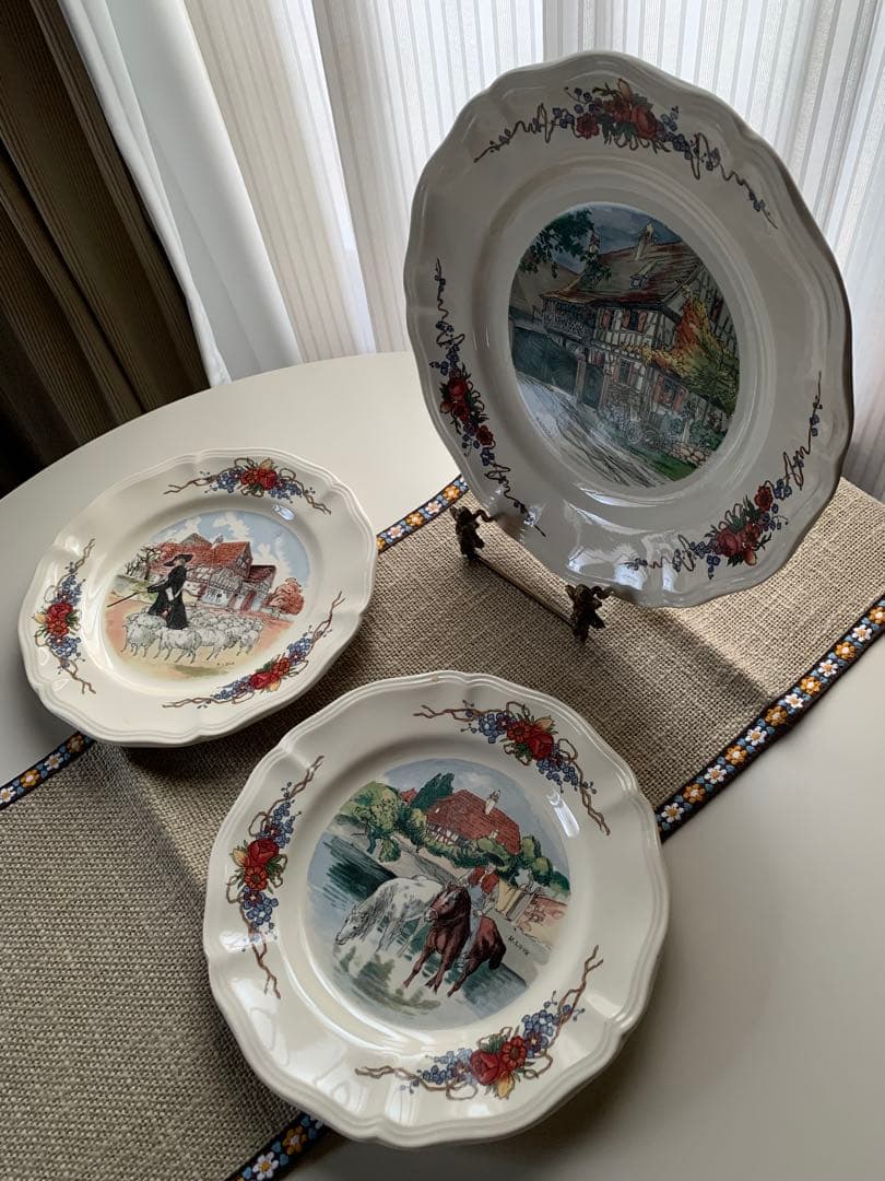 サルグミンヌ　フランスビンテージの大小3枚セット！牧歌的な絵柄が癒されます！