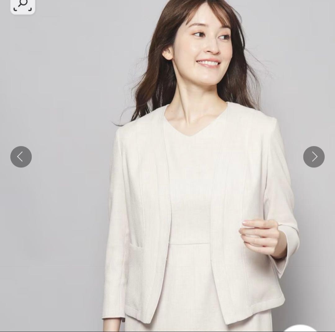 新品　クードシャンス　ノーカラーJKスーツ　36 ライトグレー