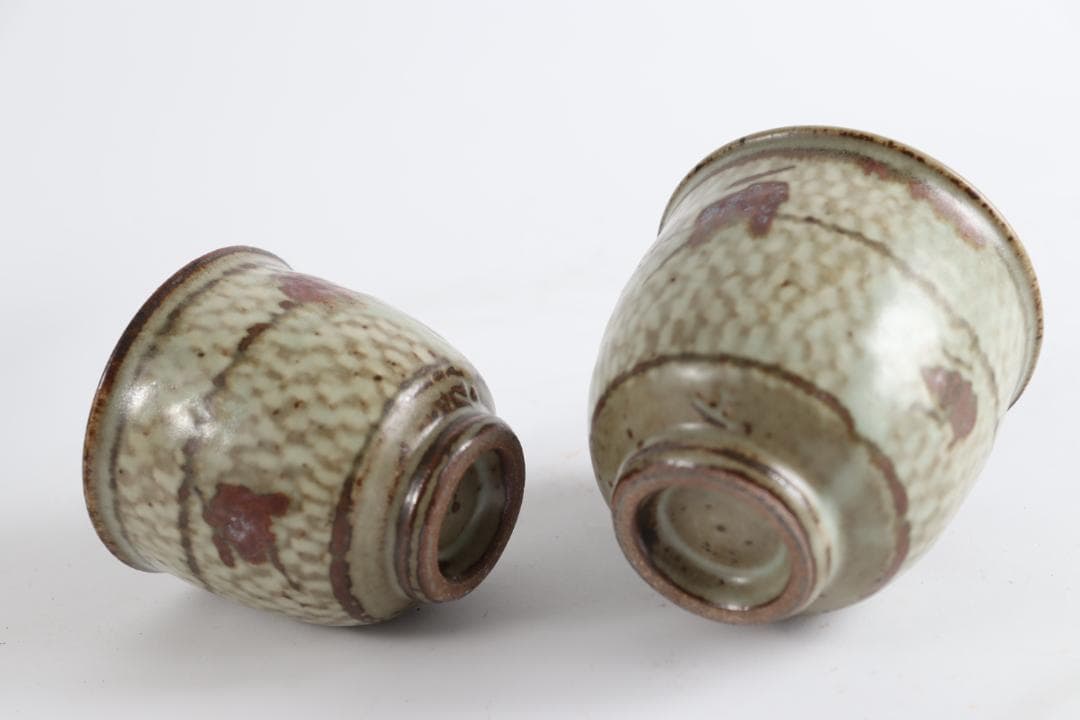 人間国宝 島岡達三 象嵌夫婦湯呑 共箱