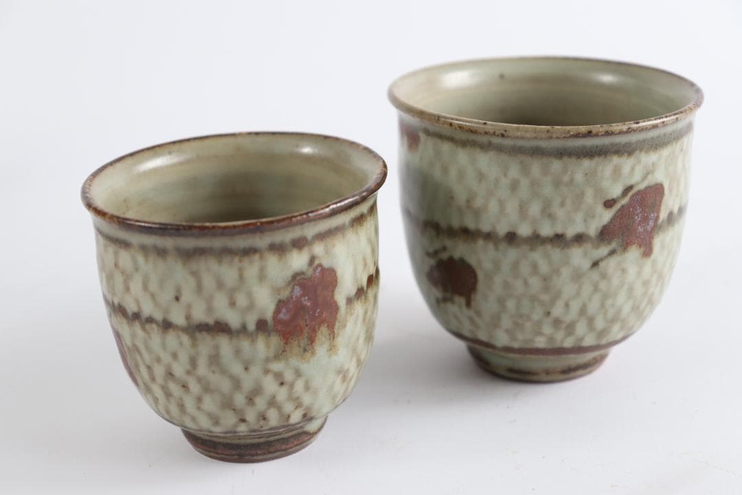 人間国宝 島岡達三 象嵌夫婦湯呑 共箱