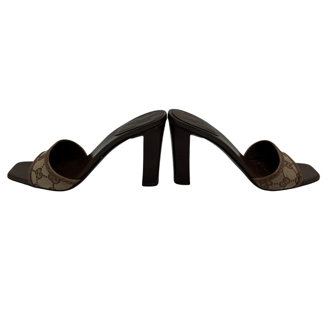 【GUCCI】ミュール サンダル GGキャンバス 37C ブラウン系 ハイヒール