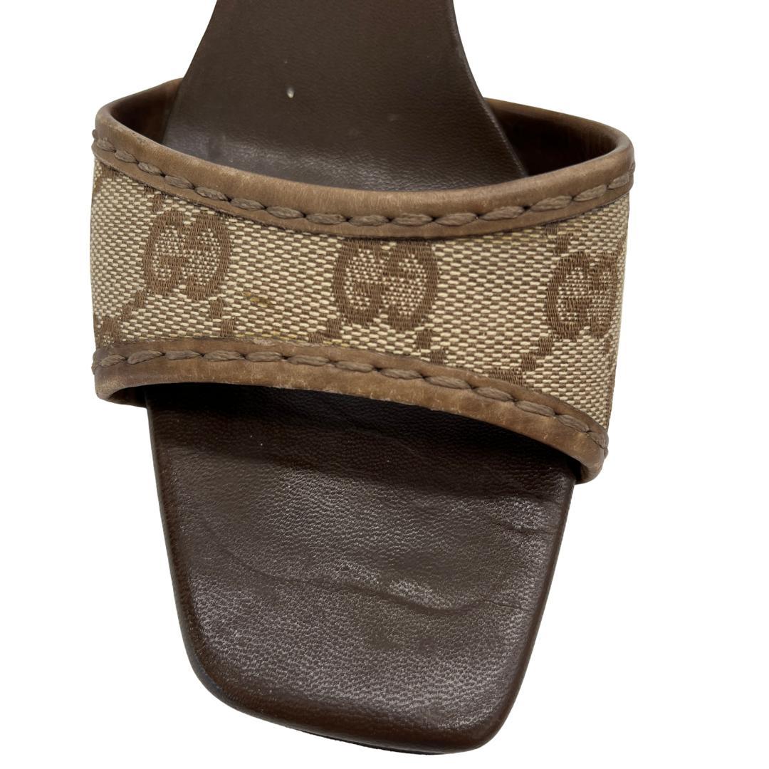 【GUCCI】ミュール サンダル GGキャンバス 37C ブラウン系 ハイヒール