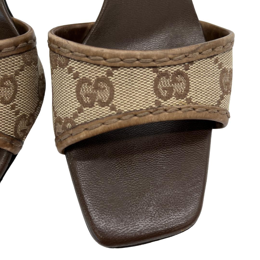【GUCCI】ミュール サンダル GGキャンバス 37C ブラウン系 ハイヒール