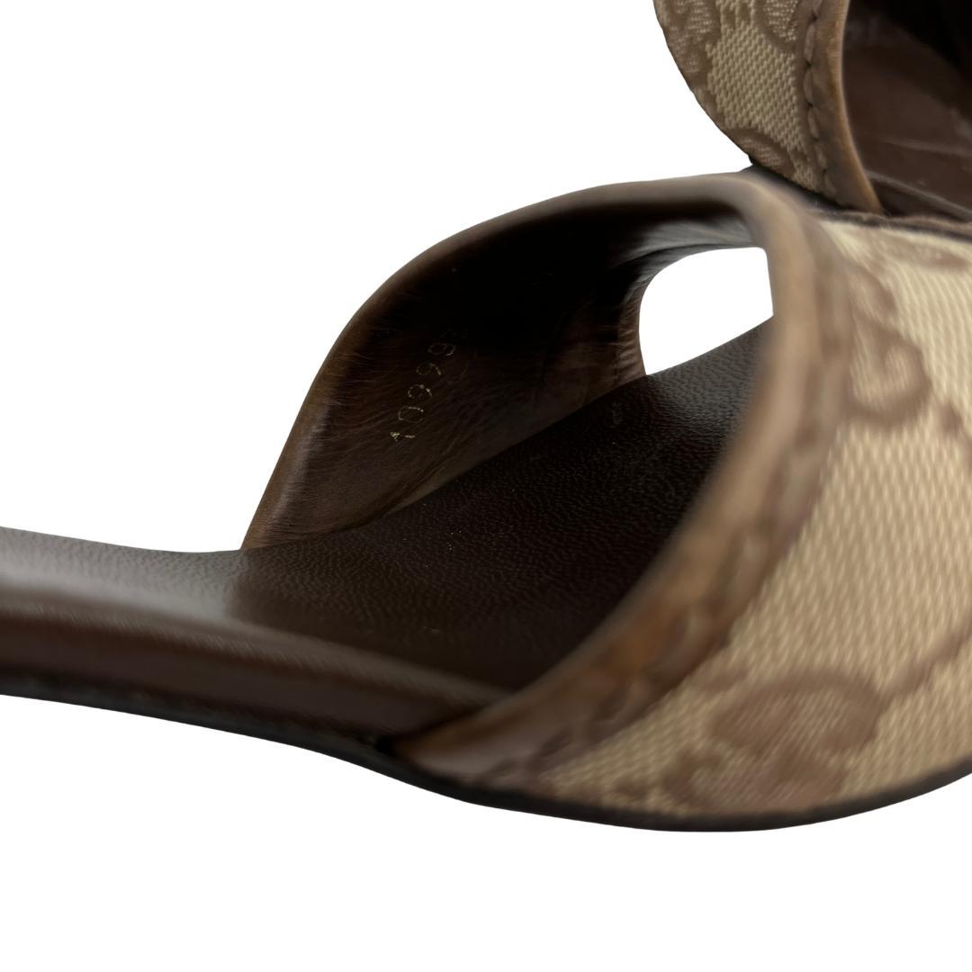 【GUCCI】ミュール サンダル GGキャンバス 37C ブラウン系 ハイヒール