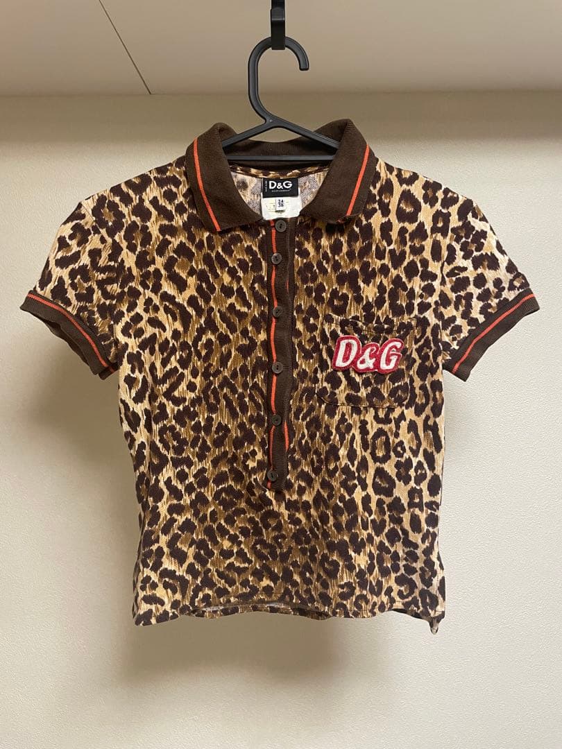 イタリア製【D&G】ヒョウ柄半袖ポロシャツ　コットン　レオパード　SIZE38