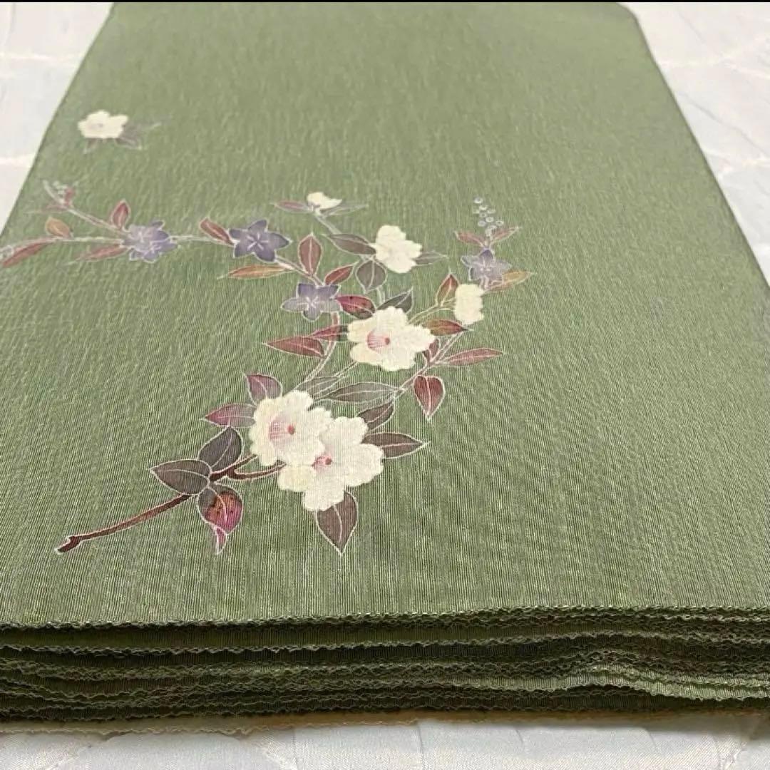 加賀友禅　加賀重ね色染 百貫達雄 浜ちりめん 反物　正絹 緑色　無地