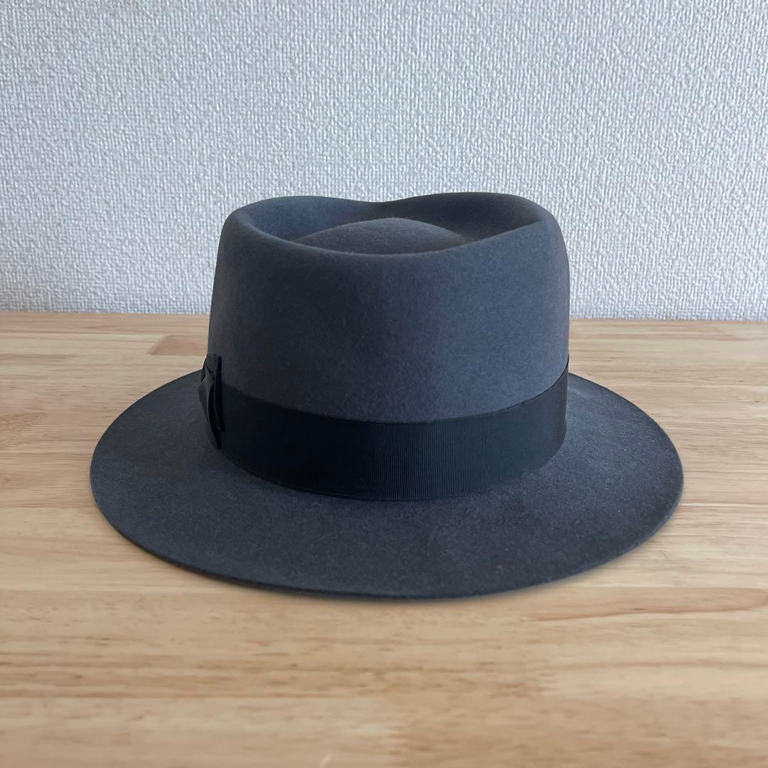 50's 60's イングランド製　ハット　チャコールグレー　7 1/4