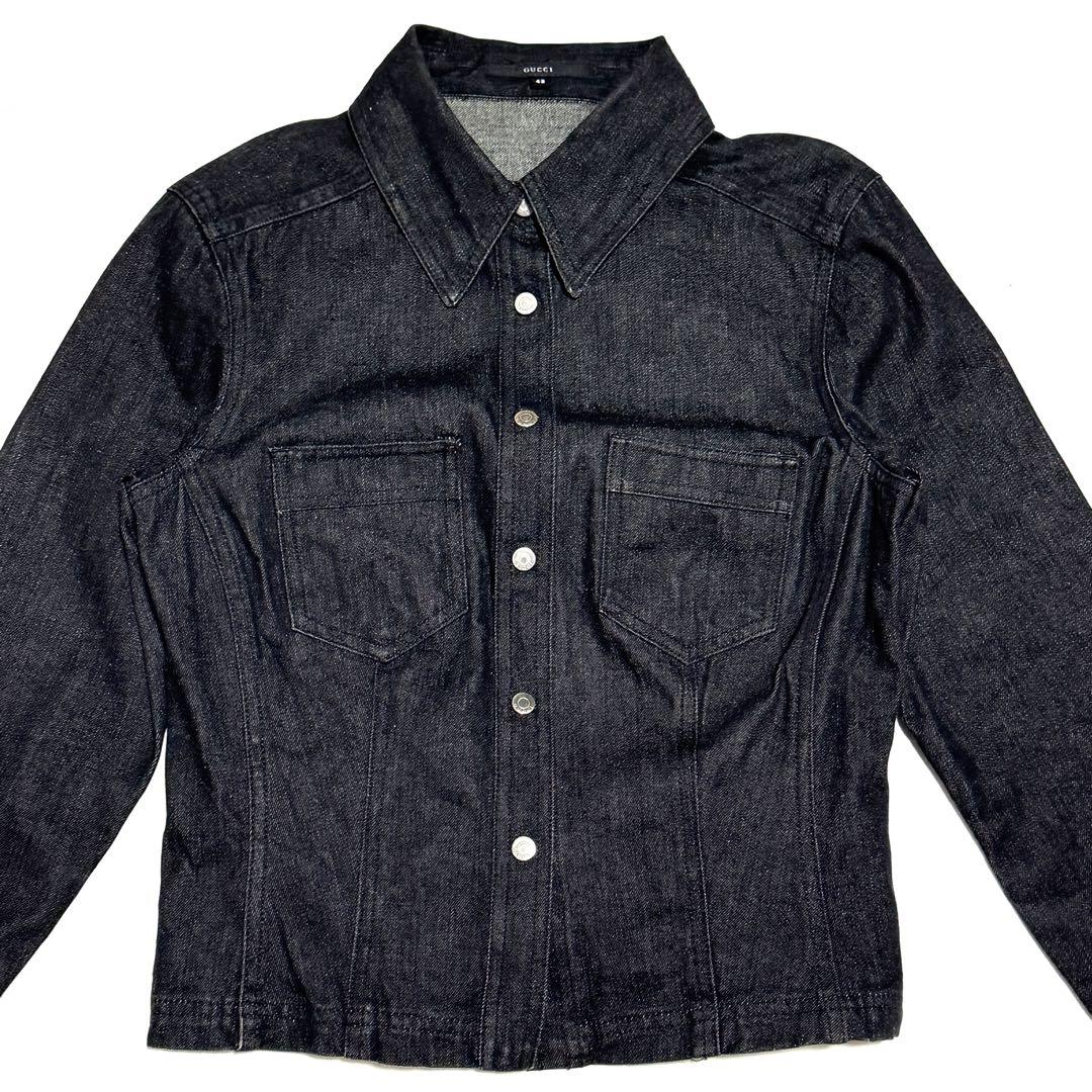 美品　グッチ デニムジャケット ブラック　コットン100%　サイズ42