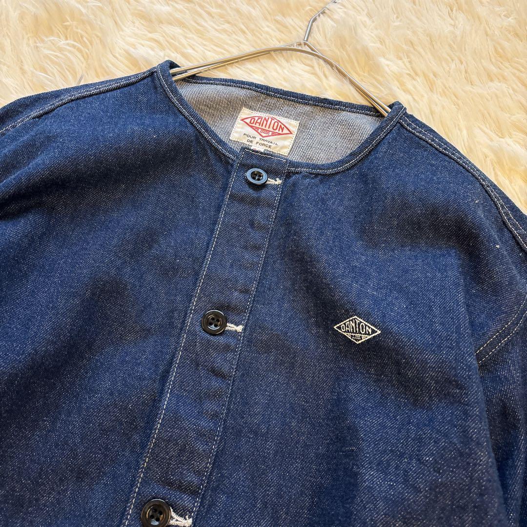 【美品】DANTON ダントン　デニム ノーカラージャケット 38