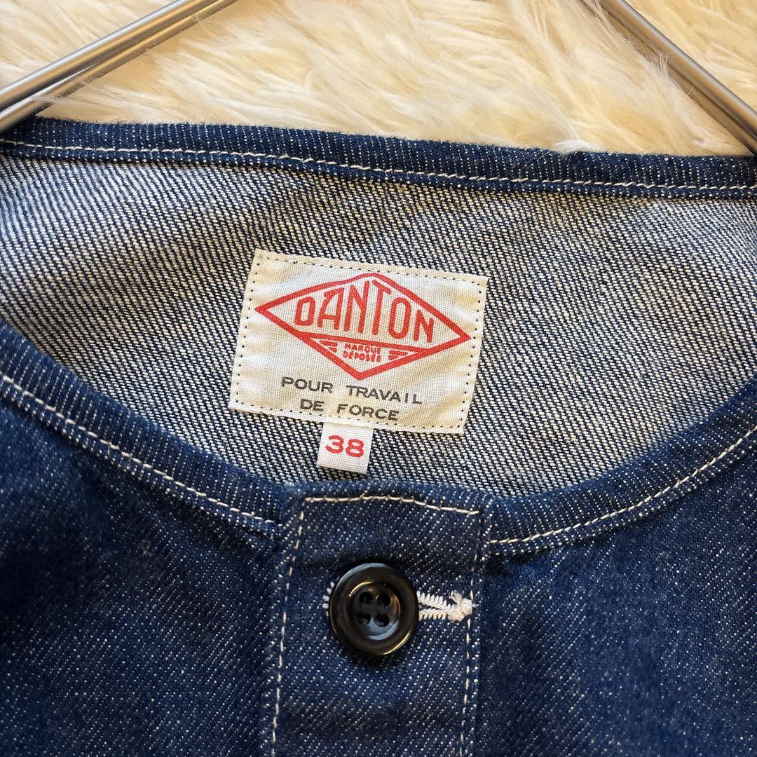 【美品】DANTON ダントン　デニム ノーカラージャケット 38