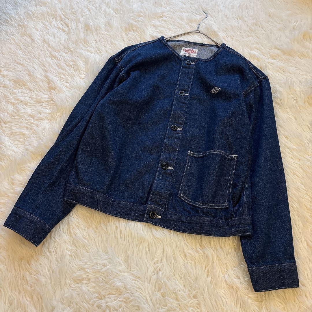 【美品】DANTON ダントン　デニム ノーカラージャケット 38