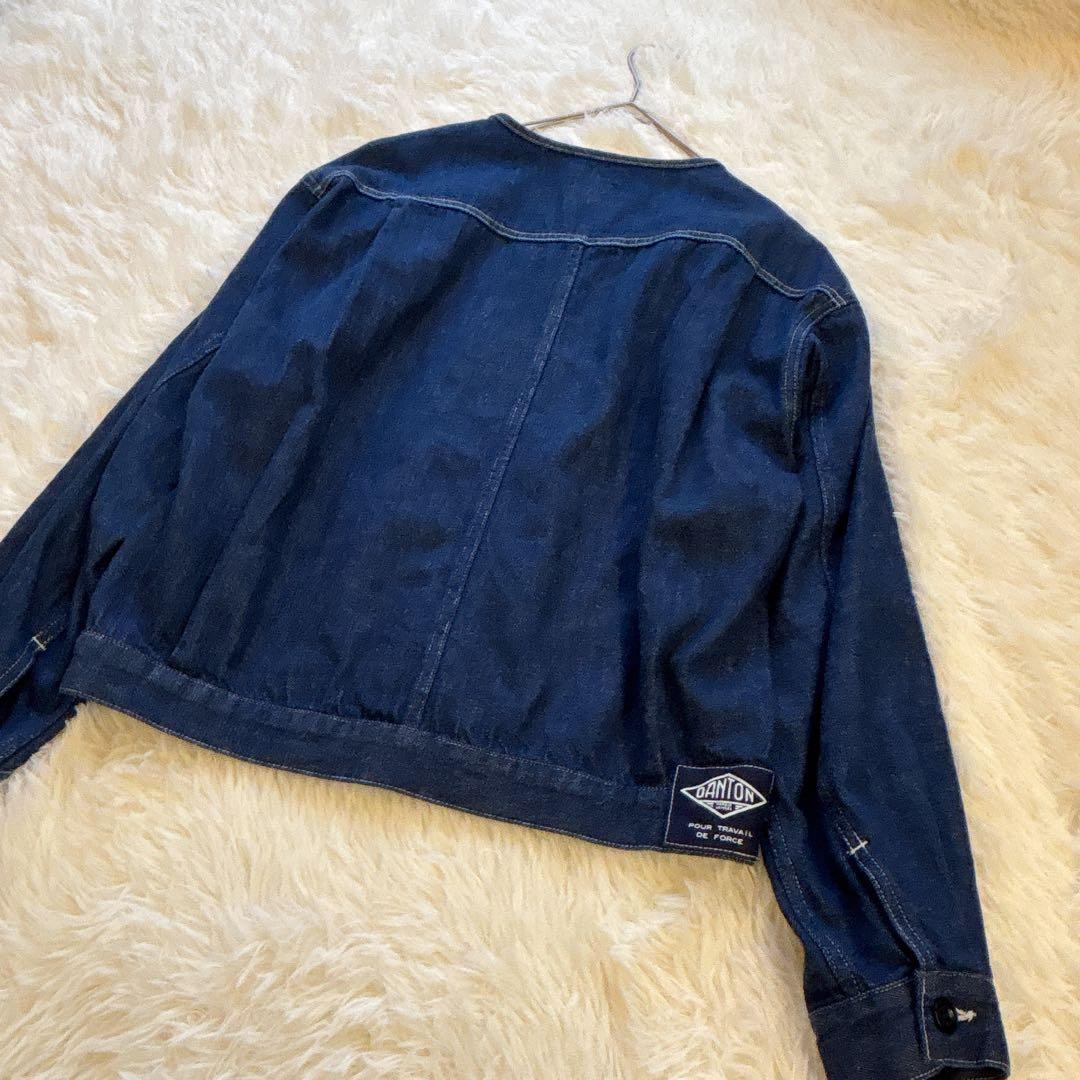 【美品】DANTON ダントン　デニム ノーカラージャケット 38