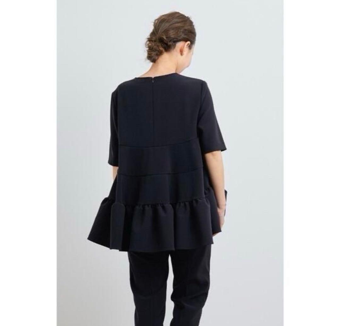 yori ハーフスリーブティアードブラウスフレア　黒