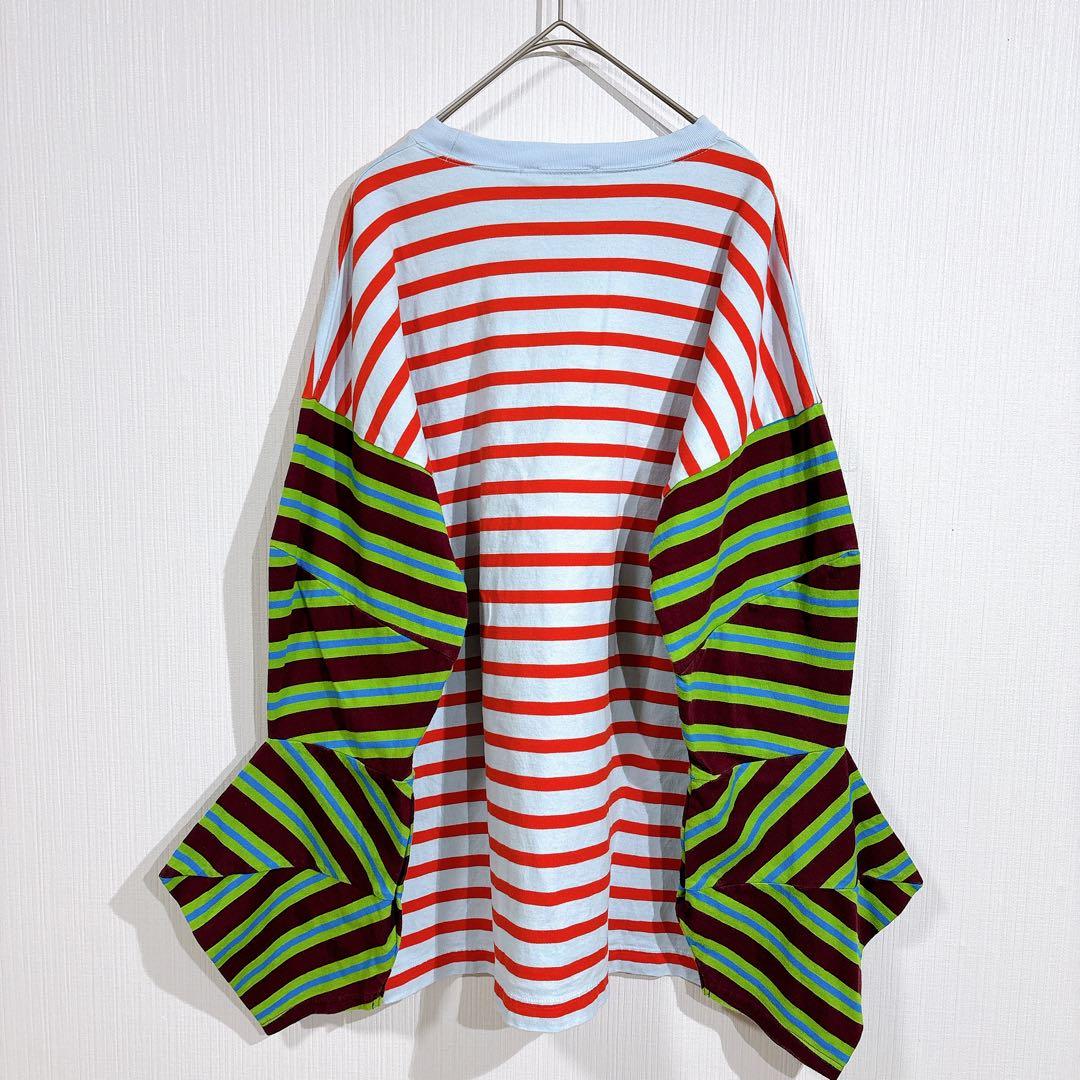 nagonstans ナゴンスタンス ボーダー　パネルスリーブTシャツ