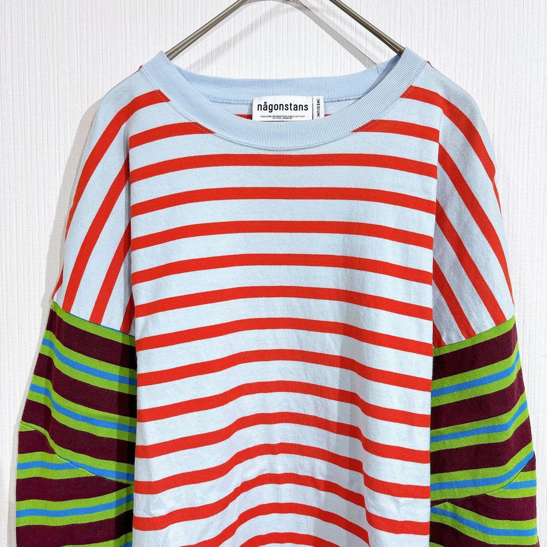 nagonstans ナゴンスタンス ボーダー　パネルスリーブTシャツ