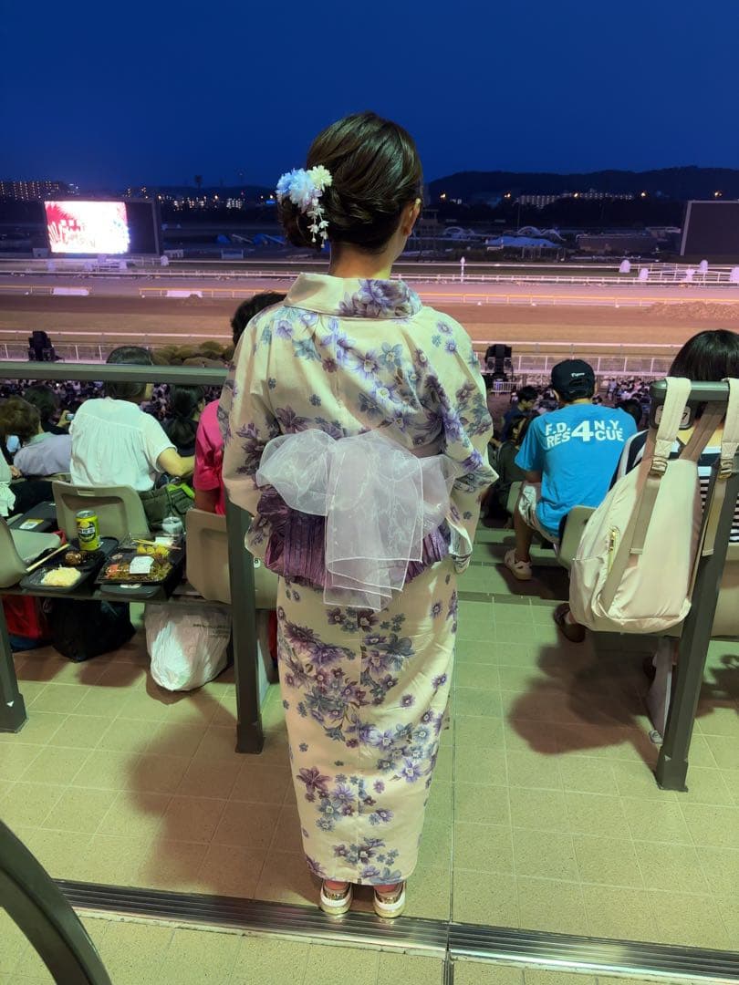 Dita女性用浴衣、帯、オーガンジー兵児帯紫、下駄、着付けマニュアルセット